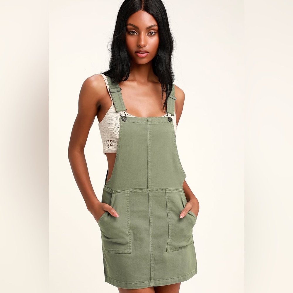 Lulu’s Abigail Sage Green Denim Overall Dress